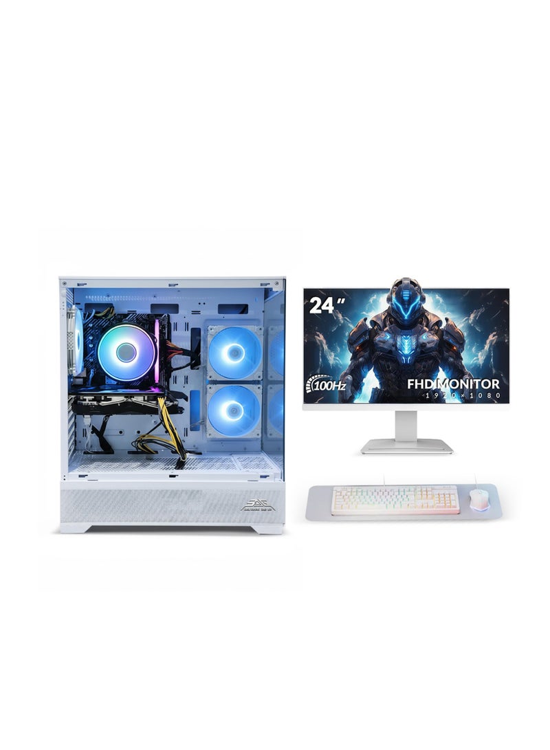 Arab Gamers All In One Bundle White Gaming PC- Intel Core i5-12400F Processor | NVIDIA RTX 4060 8GB GPU | 16GB DDR4 RAM | 1TB NVMe SSD |24" FHD Monitor | Keyboard &Mouse Set | Built- In WiFi | Windows 11 Pro |  RGB Gaming Case White - Image 1